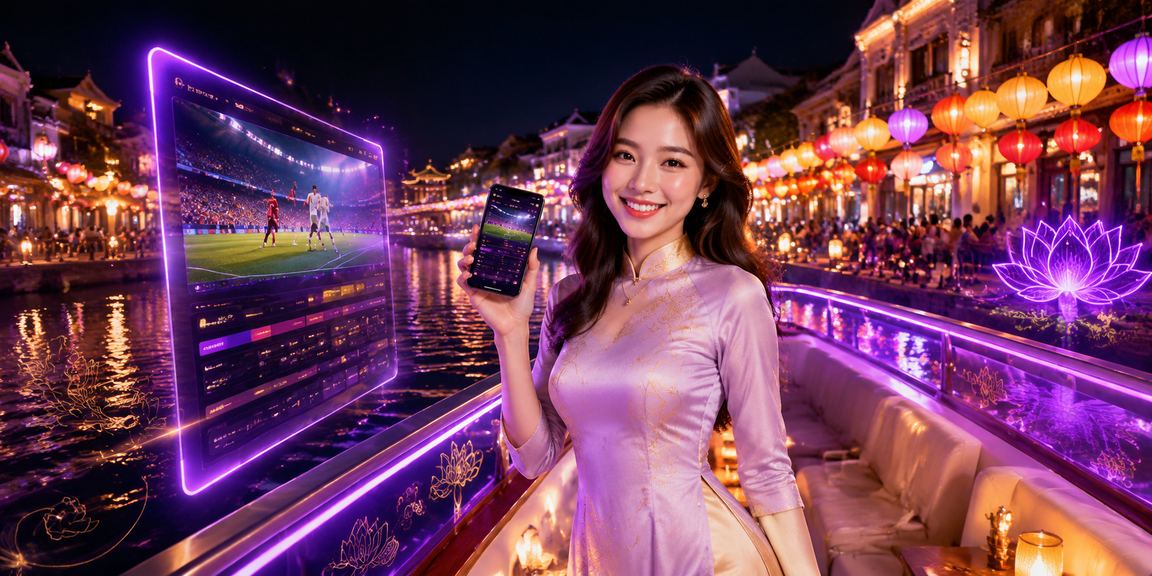 Người chơi casino trên điện thoại bên đèn lồng Hà Nội về đêm